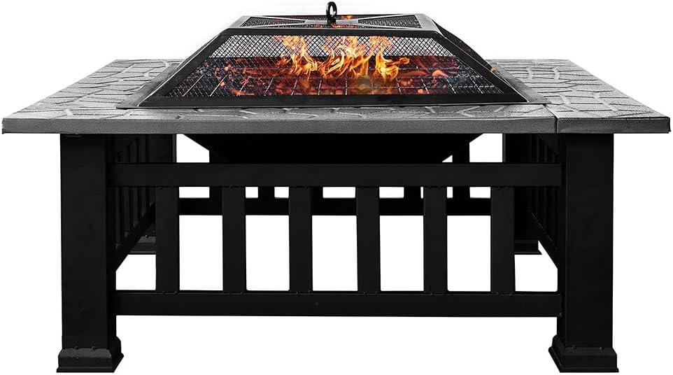 32'' Propane Fire Pit Table, Heavy Duty 3 in 1 Metal 40,000 BTU Square Patio Firepit Table Heating Gas Fireplaces ​Outdoor Heaters for Garden, Patio, Backyard (Black)