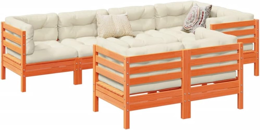 Furniture Sets 7 Piece Patio Sofa Set with Cushions Wax Brown Solid Wood Pine,Charming Garden Sofa Set with Durable Pinewood and Ample Cushions for Relaxing and Socializing Garden Conversation Sets