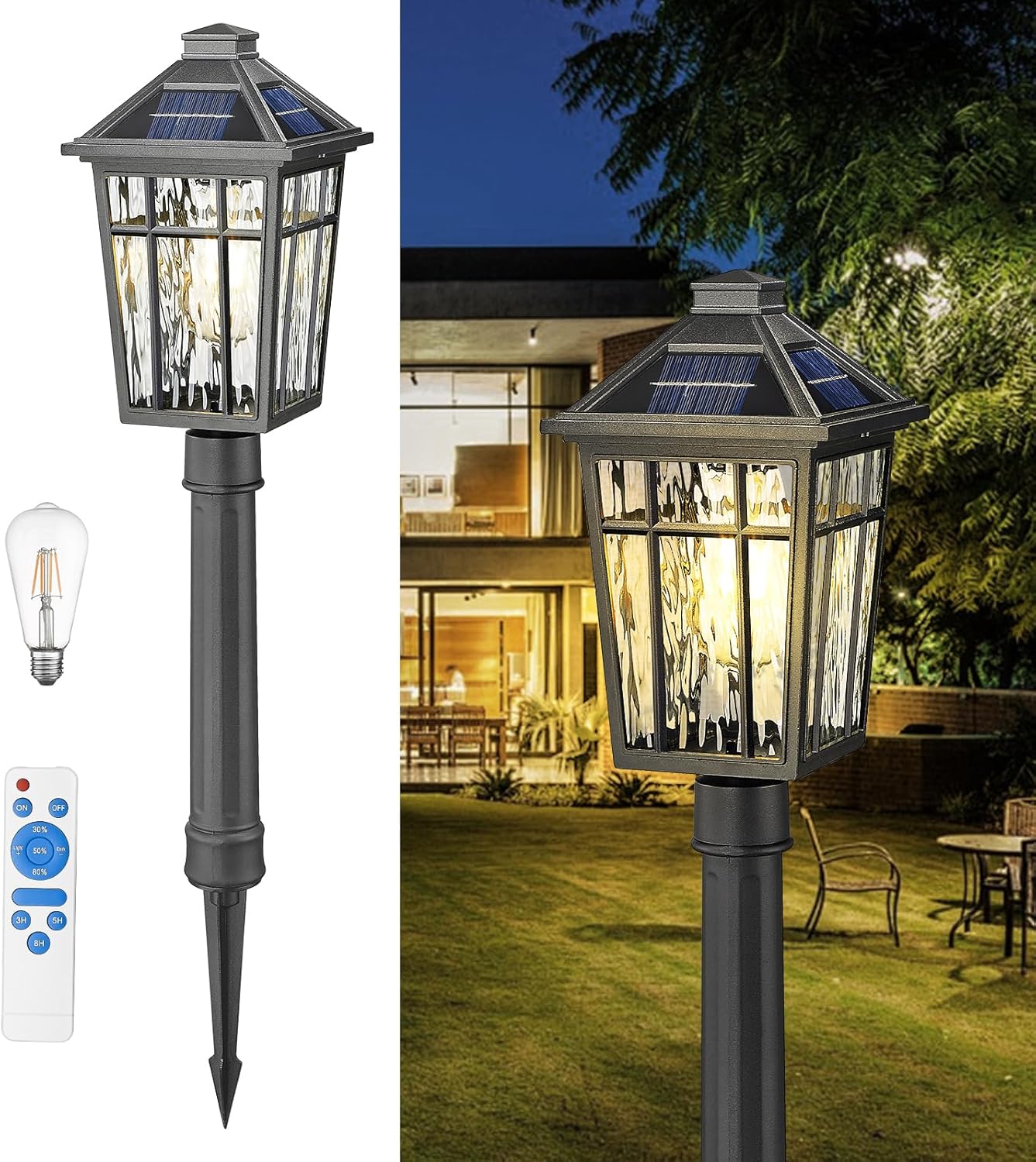 Darkaway Solar Pathway Light, Outdoor Landscape Path Light Outside Garden Walkway Lights with Large Stake，Dusk to Dawn Post Lights with Remote for Lawn Garden Yard Driveway