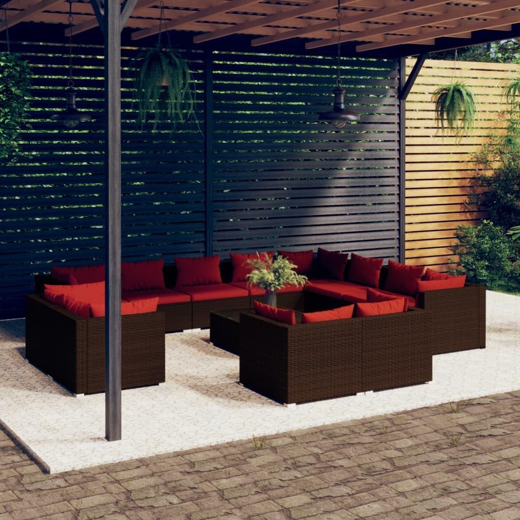 Furniture Sets 13 Piece Patio Lounge Set with Cushions Brown Poly Rattan,Modern Outdoor Lounge Set Stylish Rattan Sofa for Patio, Balcony, or Garden Garden Conversation Sets