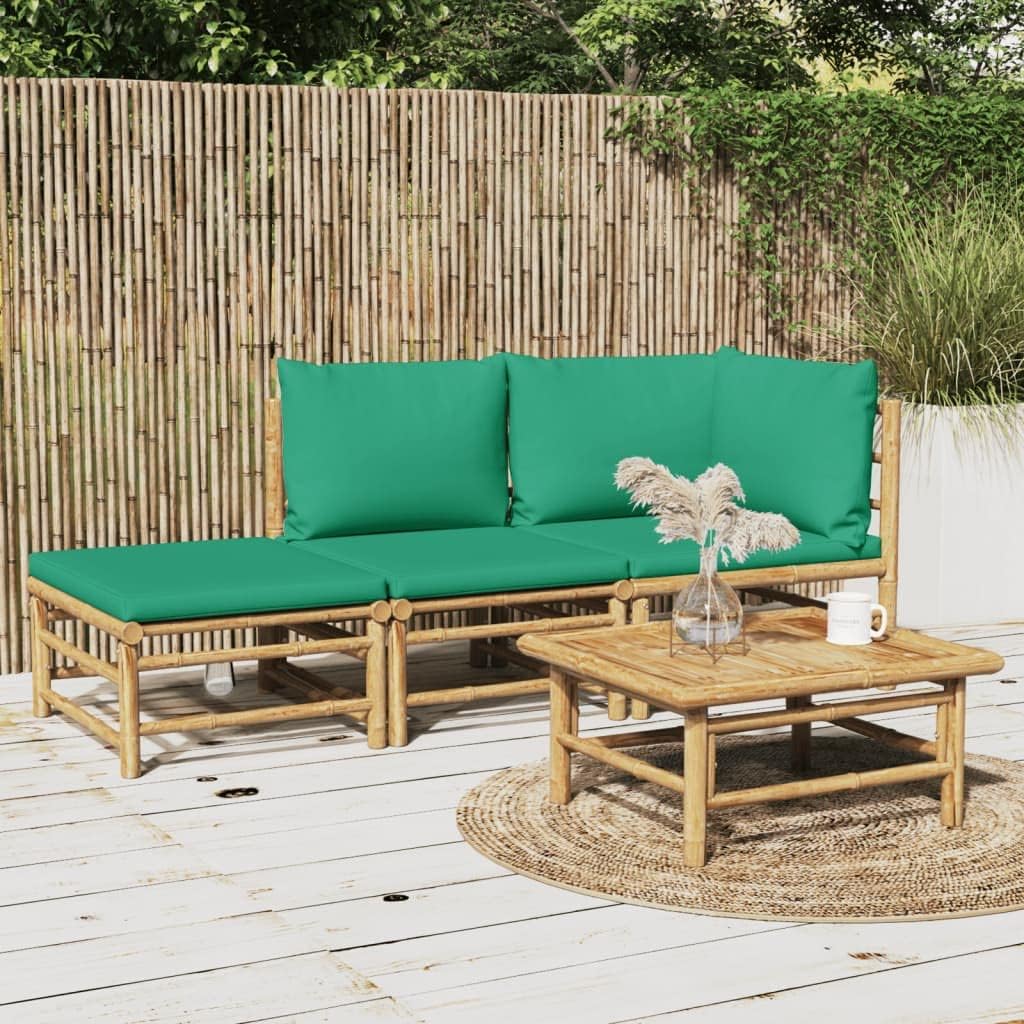 3 Piece Patio Lounge Set with Green Cushions Bamboo,Elegant Bamboo Patio Lounge Set for Outdoor Comfort and Relaxation Furniture Sets for Patio, Lawn & Garden