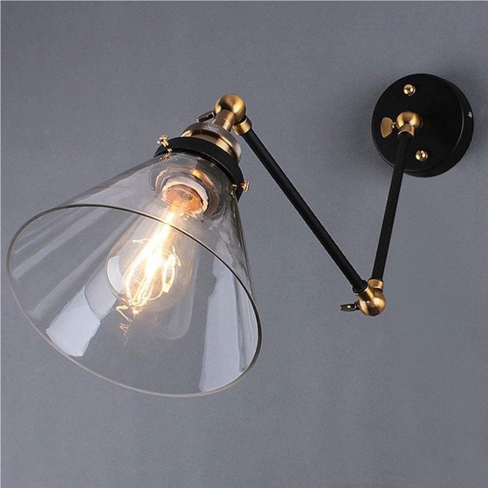 Antique Industrial Wall Lights Fixture Adjustable Two Swing Long Arm Wall Lamp Retro Rustic Loft Wall Sconce Lighting Fixture E27 Modern Wall Mount Sconce Fixture Restaurant Living Room Lights(Glass L