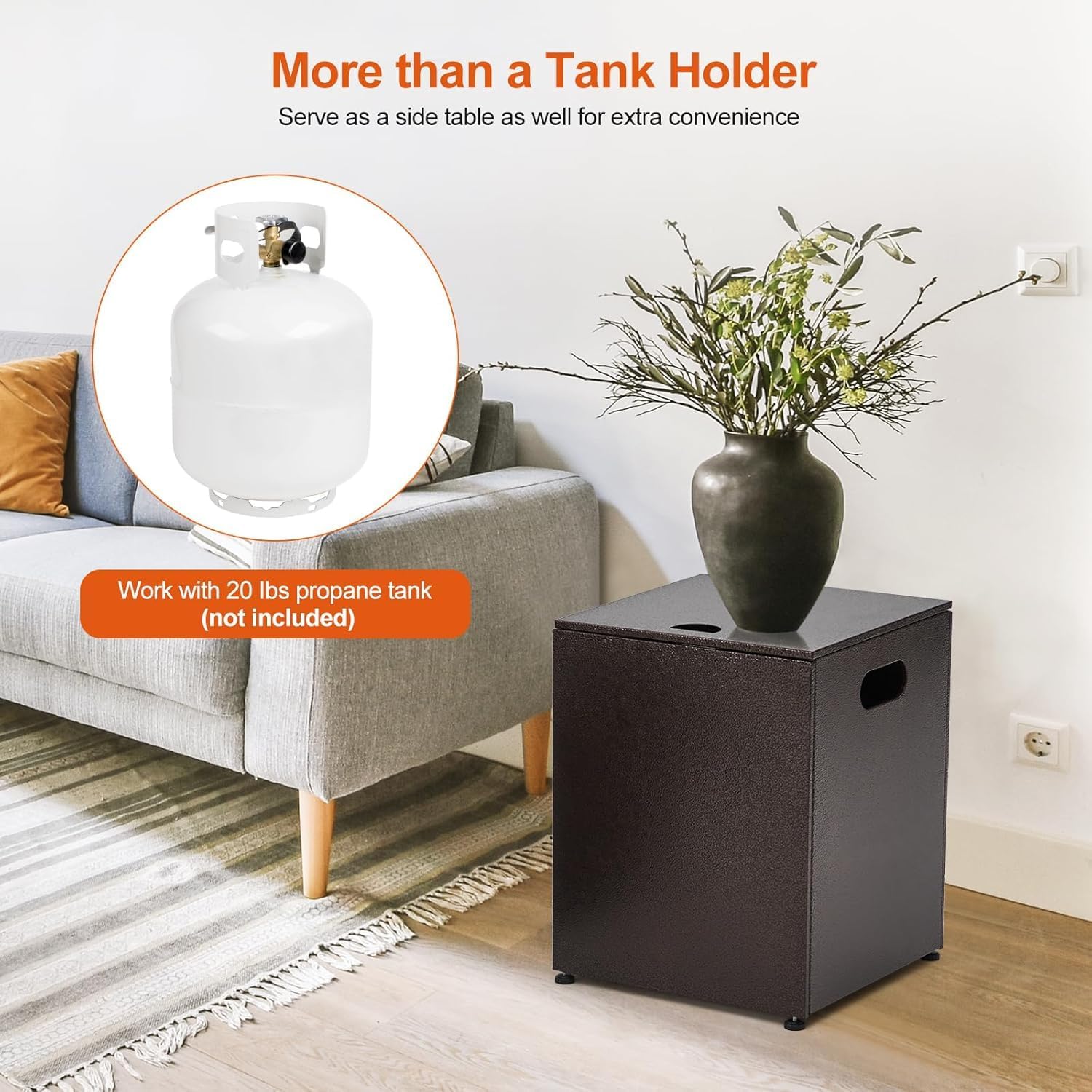 48in Outdoor Propane Gas Fire Pit Table 50000 BTU Iron Rectangle Firepit for Outside Patio with Tank Hidden Table, Wind Guard, Removable Lid, Blue Glass Rocks, Rain Cover