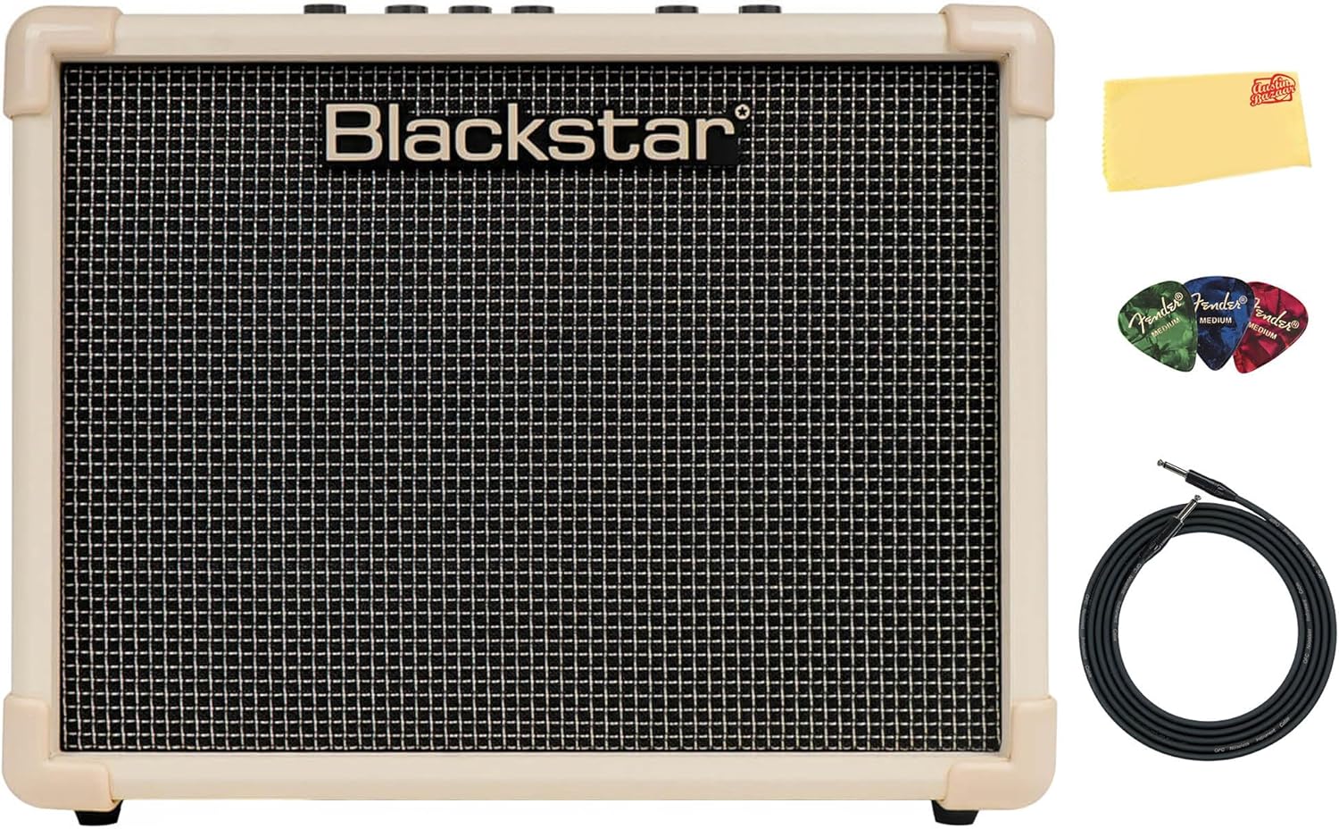 Blackstar ID:CORE V4 Stereo 10 Guitar Combo Amplifier - Double Cream Bundle with Instrument Cable, Picks, and Austin Bazaar Polishing Cloth