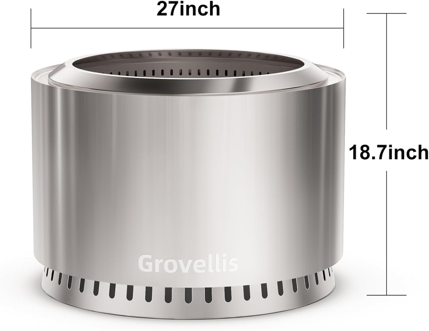 27 inch Smokeless Fire Pit with Waterproof Cover, Stainless Steel Outdoor Smokeless Firepit, Wood Burning Fire Pits for Camping, Bonfire,Low Smoke Firepit for Outside