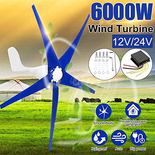6000W 3/5Blade Horizontal Wind Generator 12/24V Wind Turbines Generator Windmill Energy Turbines Charge with Controller for Camp,24v,3 Blades