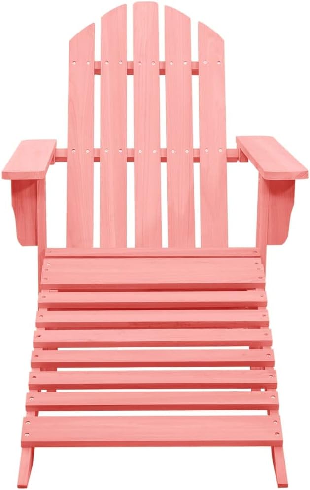 Wooden Patio Adirondack Chair with Ottoman, Outdoor Chairs Patio Chairs Lawn Chair Wooden Patio Chair for Outside Porch Chair Fire Pit Chairs Deck Chair for Garden Pool Balcony, Pink