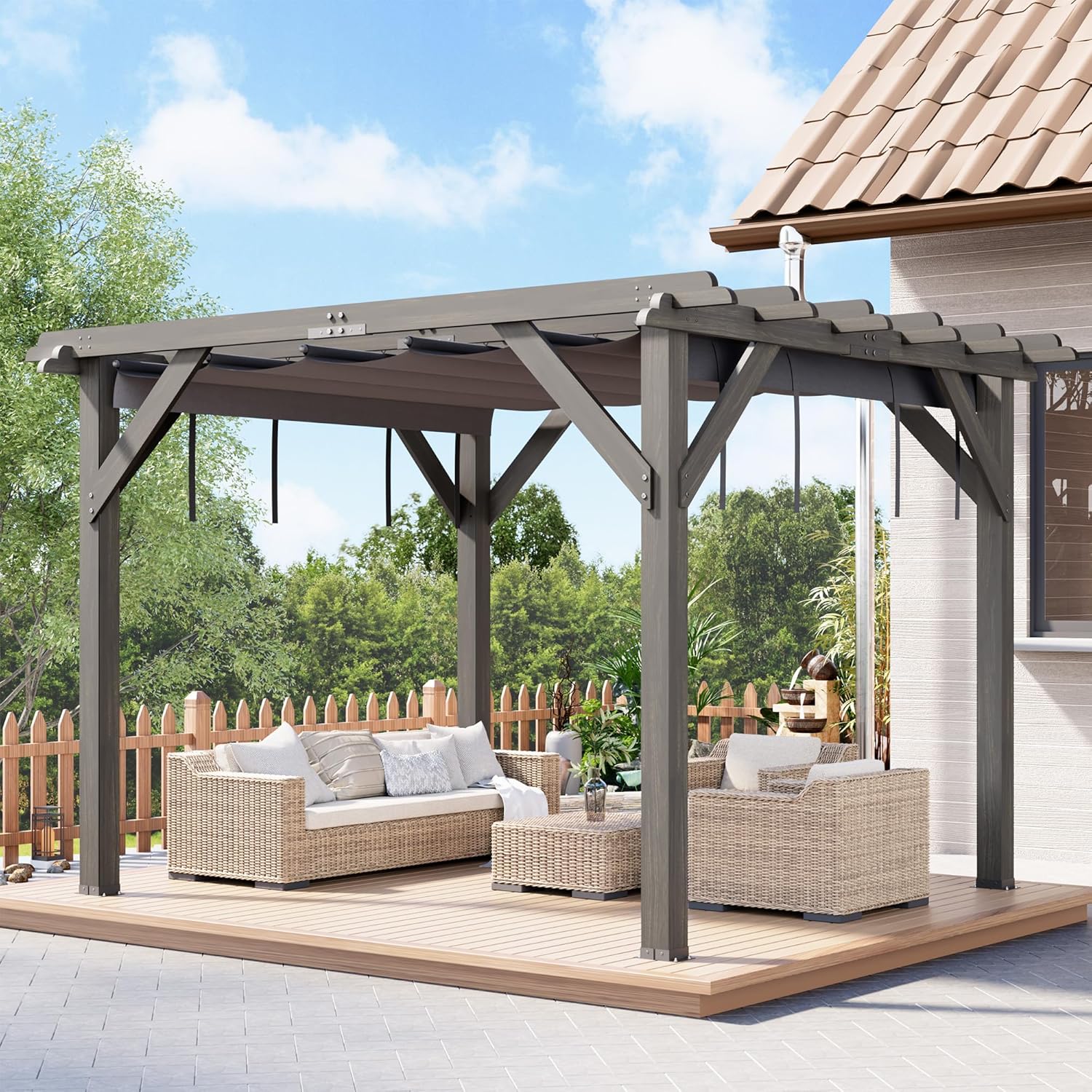 Garvee 10x12 ft Outdoor Spruce Wood Wooden Gazebo Pergola with Canopy & Installation Kit, Quality Support Structure, Wind & Snow Resistant, Modern Outdoor Extendable Pavilion for Decks, Porches, Vines