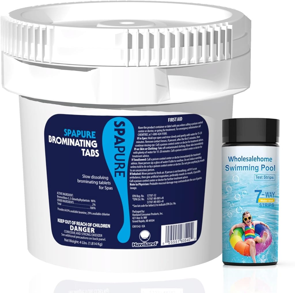 SpaPure Bromine Tablets for Spa Hot Tub, 4lbs Brominating Tablets for Hot Tub Floater with Wholesalehome Pool and Hot Tub Test Strips