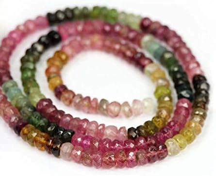 tourmaline mico faceted rondelles 10 pieces 4mm pink green yellow brown petro semi precious gemstone