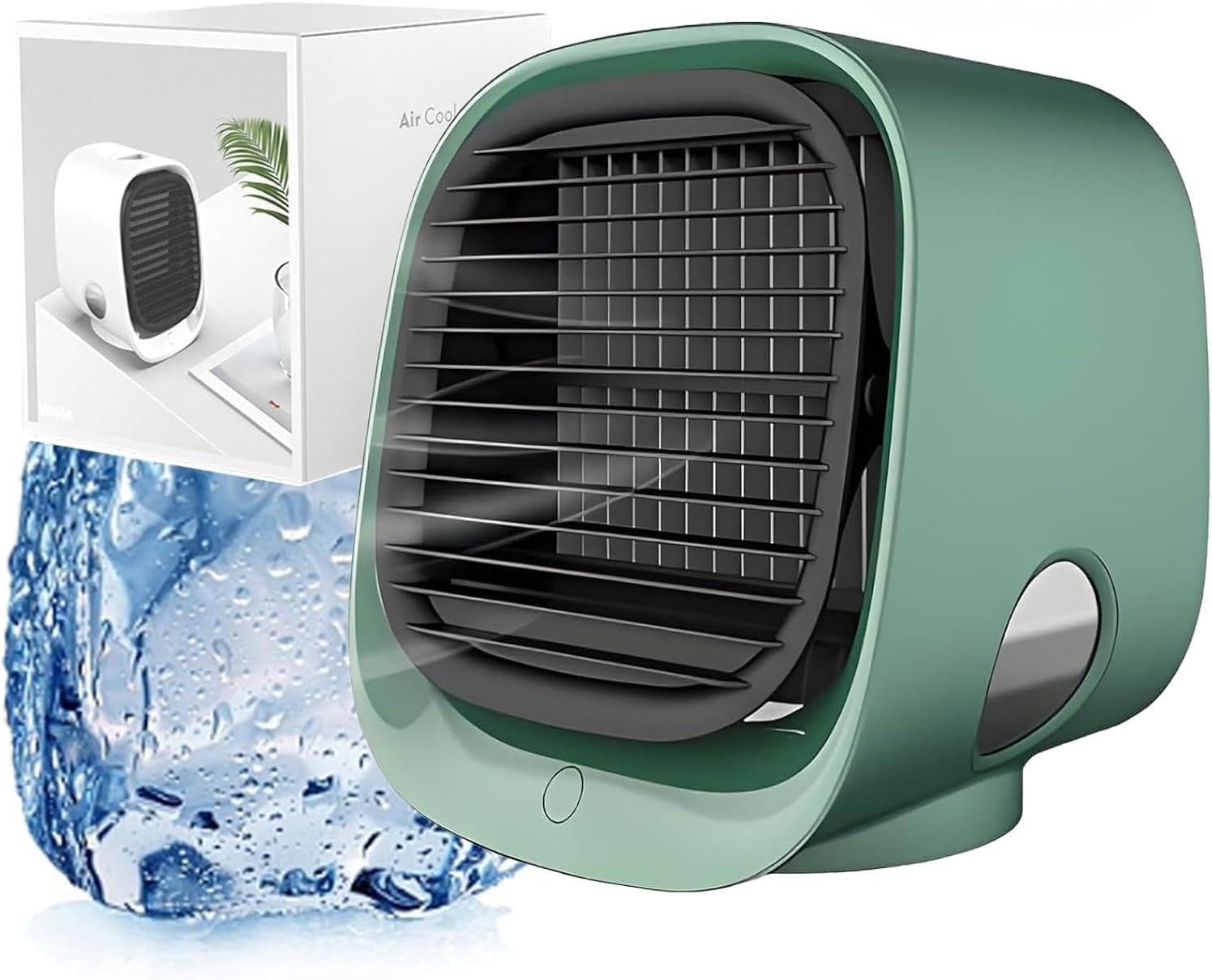 Portable Air Conditioner, Mini Air Cooler, 300 ML Water Tank, 8 Hours Of Use, with 3-Speed Cooling, Multi-angle Wind Adjustment, Built-In Night Light for Home, Office, Travel (Green)