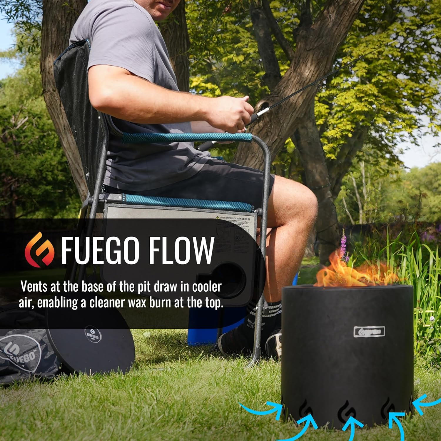 El Campo Portable Wax-Burning Fire Pit – Clean-Burning, No-Wood Fuel with 8-Hour Wax Refill – Compact and Durable for Camping, Travel, and Outdoor Use – Matte Black Finish