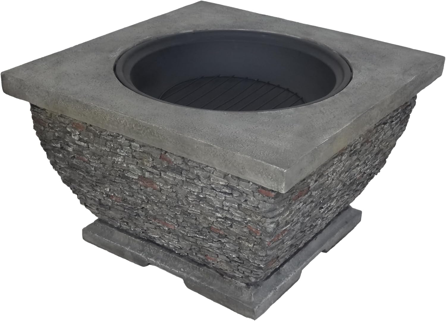 Roomfitters Square Wood-Burning Fire Pit Table with Lightweight Magnesium Oxide Base, Rustic Outdoor Patio Accent, Gray