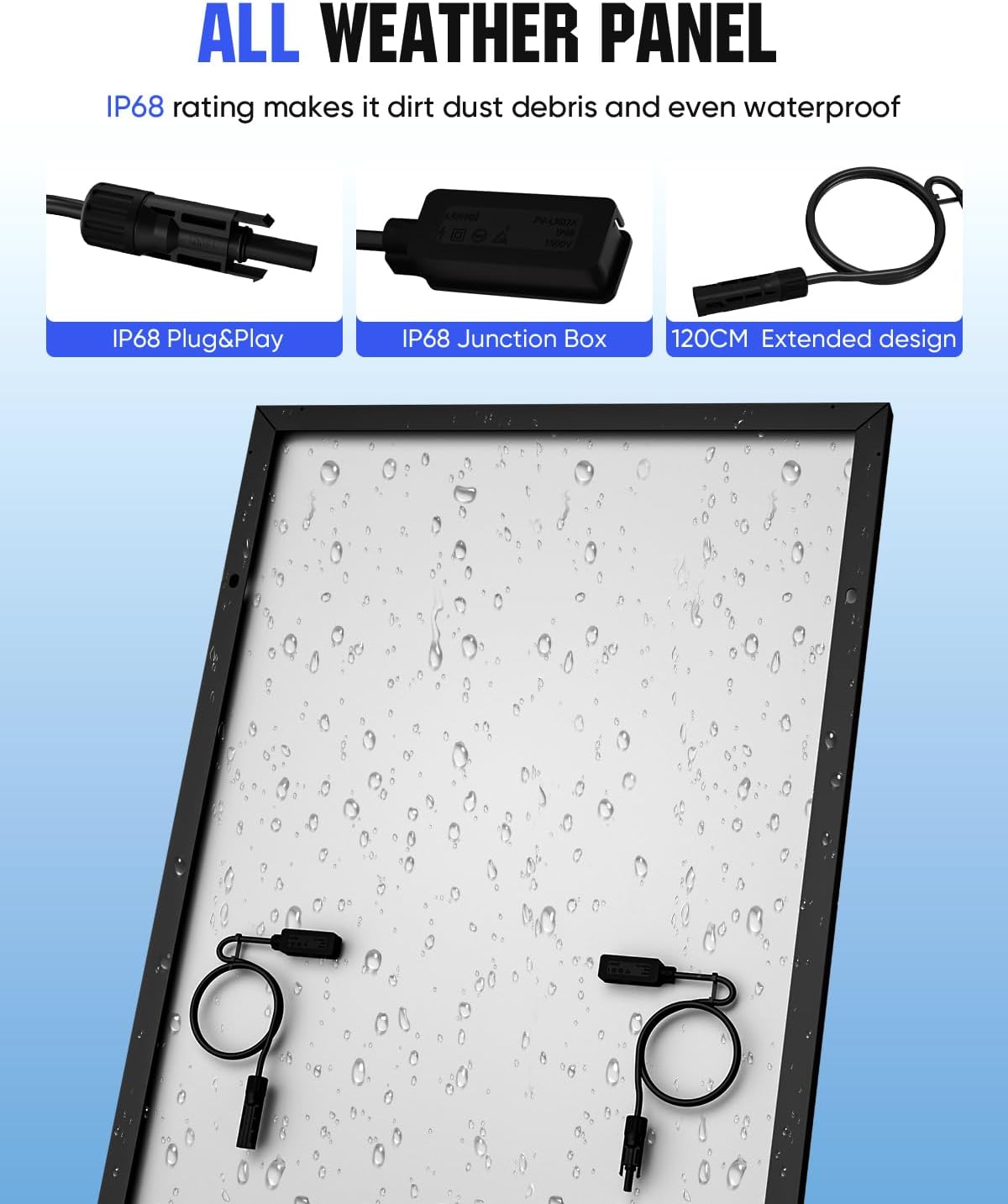 200 Watt Solar Panel, HPBC 220w Solar Panels, 25.5% High-Efficiency Solar Cell, IP68 Rate, for Home Off-Grid System, Roof, RV, Boat, Marine, Trailer, Farm