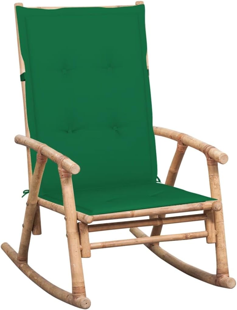Rocking Chair with Cushion Bamboo,Modern Bamboo Indoor Outdoor Rocking Chair with Green Cushion for Patio Garden Outdoor Furniture, Outdoor Chairs