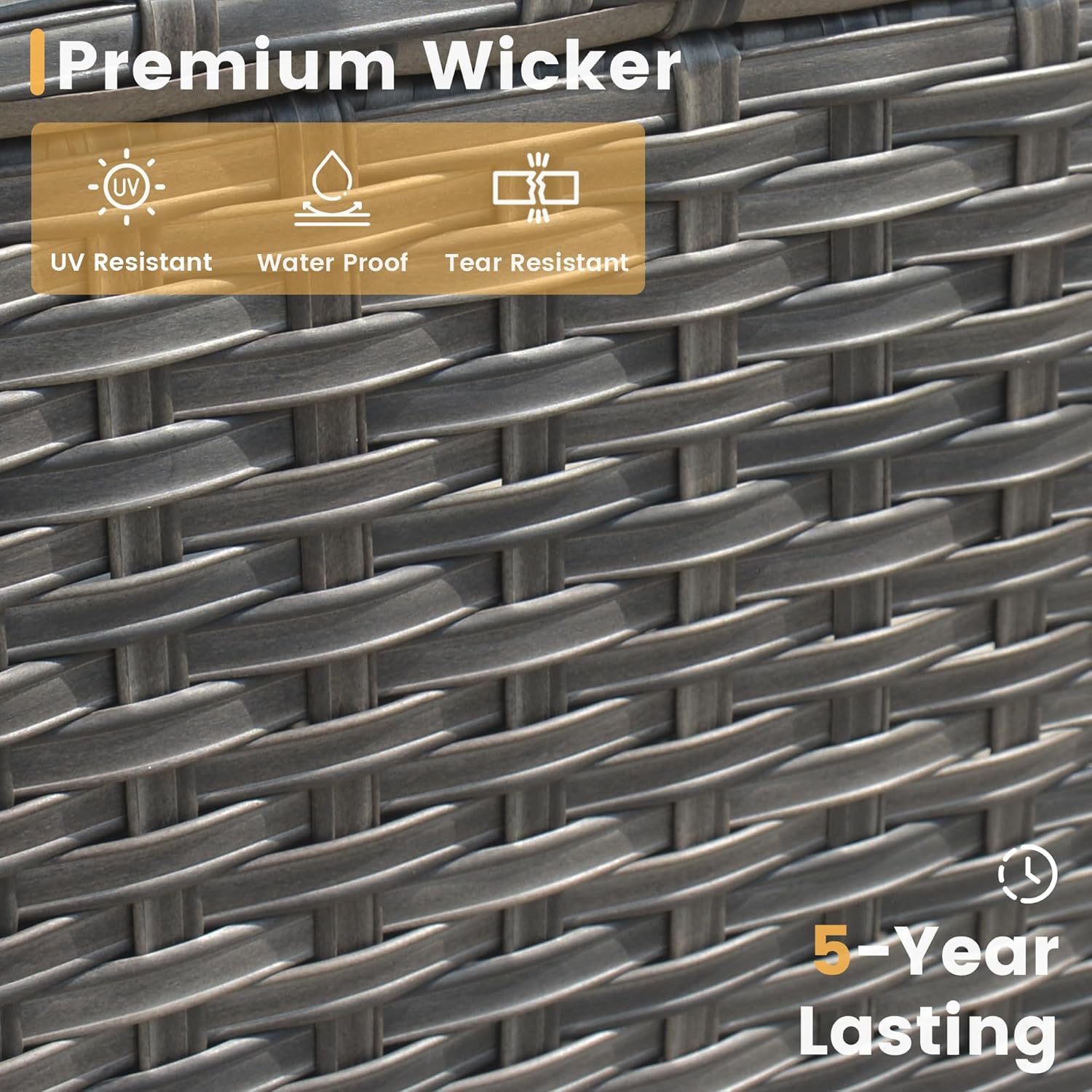 HOOOWOOO Patio Outdoor Furniture with Fire Pit Table,High Back 6 Piece Wicker Patio Conversation Set with Swivel Chairs,7 Person Couch Sofa Seating,Denim Blue