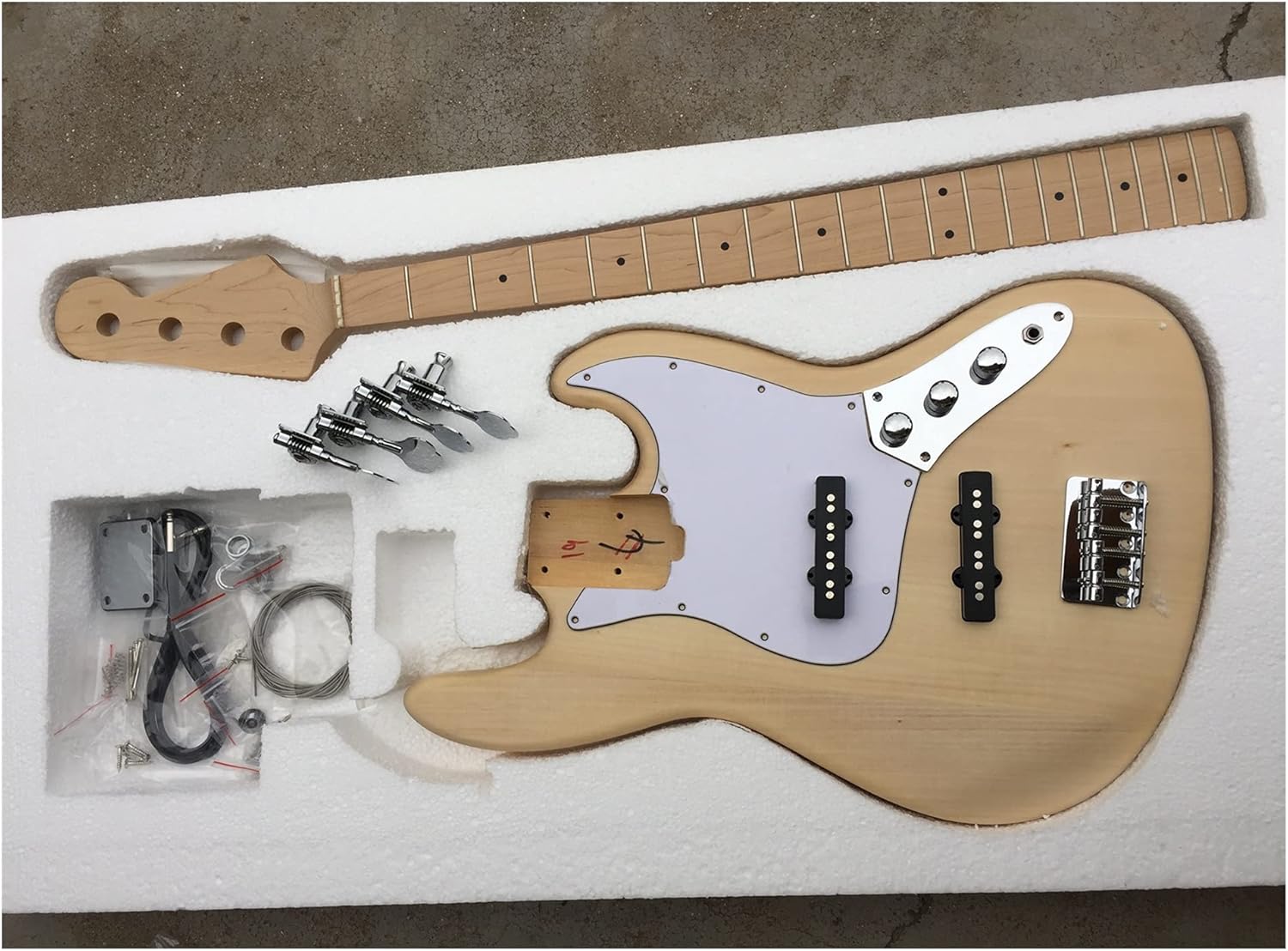Unfinished Guitar Body DIY 4 String JB Bass Guitar Kit with Basswood Body and Maple Neck and Fingerboard Guitar DIY Accessory