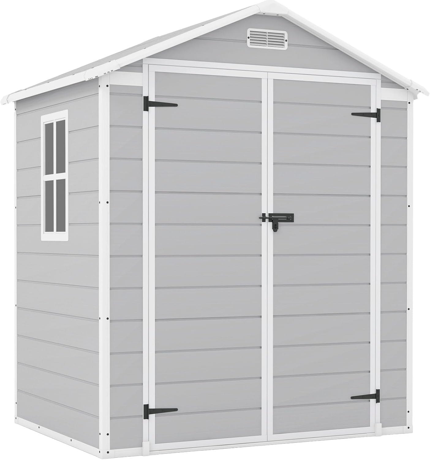 Patiowell 6x4 FT Plastic Outdoor Storage Shed with Floor, Resin Outside Shed Perfect to Store Patio Furniture, GardenTools Bike Accessories, Beach Chairs and Lawn Mower, Light Grey