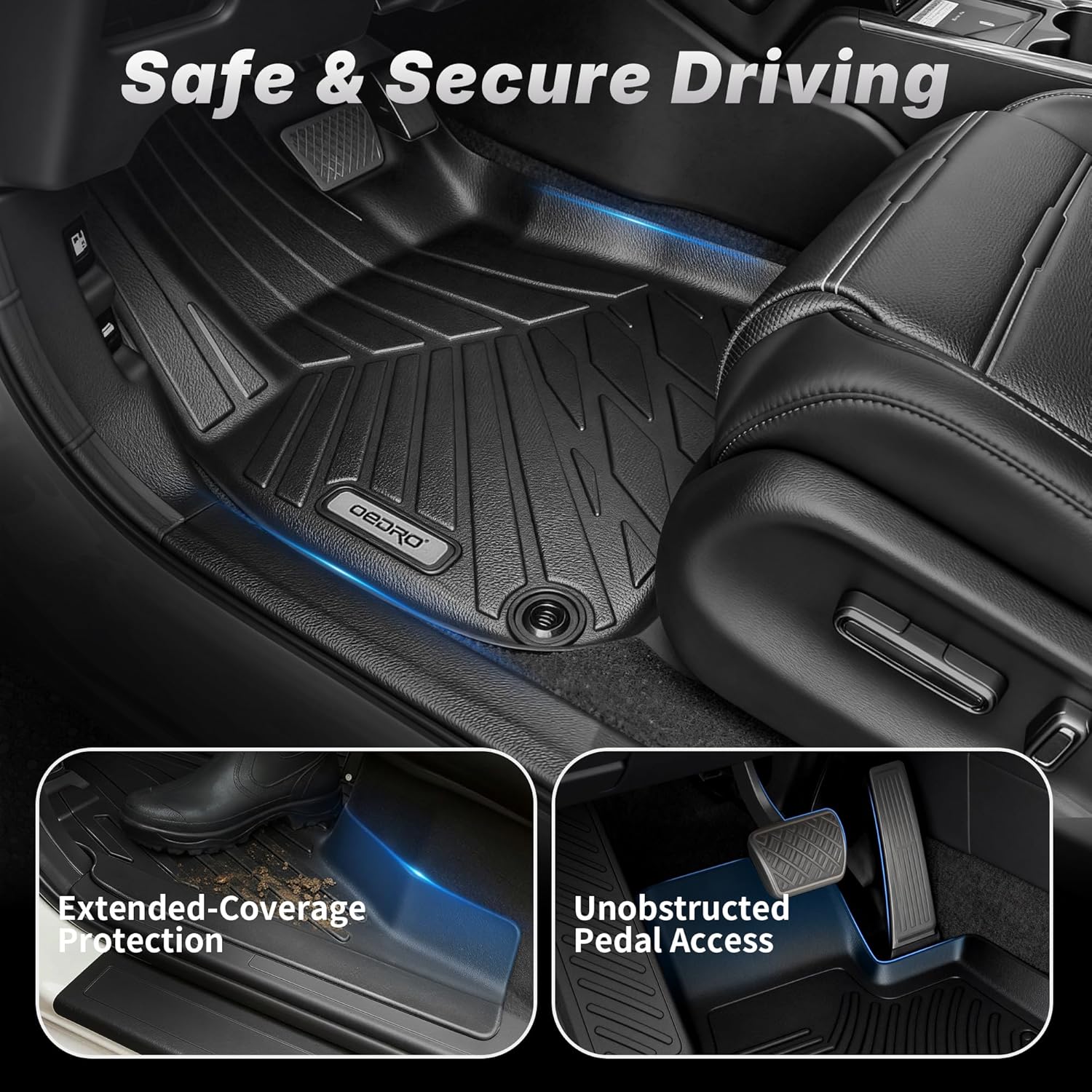 OEDRO Floor Mats Set Fit for 2017-2022 Honda CR-V (NOT for Hybrid), TPE All-Weather Custom Fit for Front, Rear & Cargo Mat in Upper(Highest) Position, Honda CRV Mats Accessories, Black