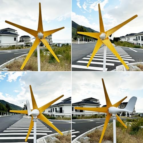 1200W Wind Turbine Generator 12V/24V/48V with MPPT Controller & 5 Yellow Blades - High Efficiency Wind Power for Boats, Cabins, Terraces & Home Use