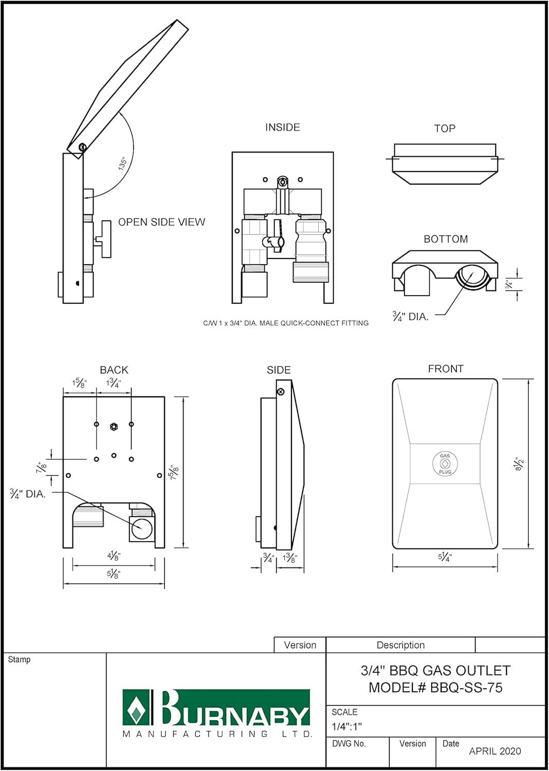 Manufacturing Ltd BBQ Gas Outlet, 3/4