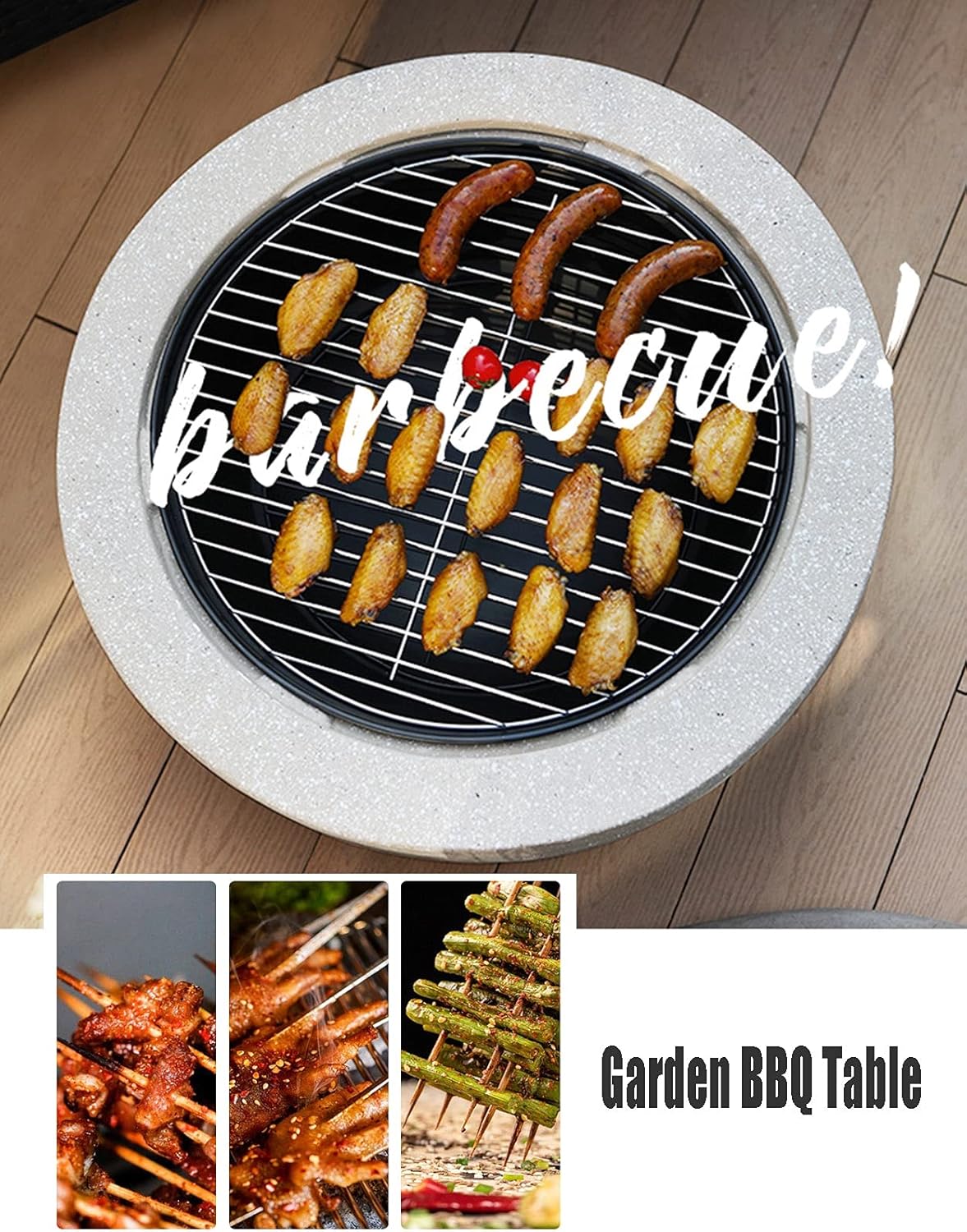 Outdoor Fire Pit Garden Wood Burning Fire Pit BBQ Grill Table - 60cm/23in, Outdoor Wood Burning Fire Bowl with Spark Screen Cover and Poker