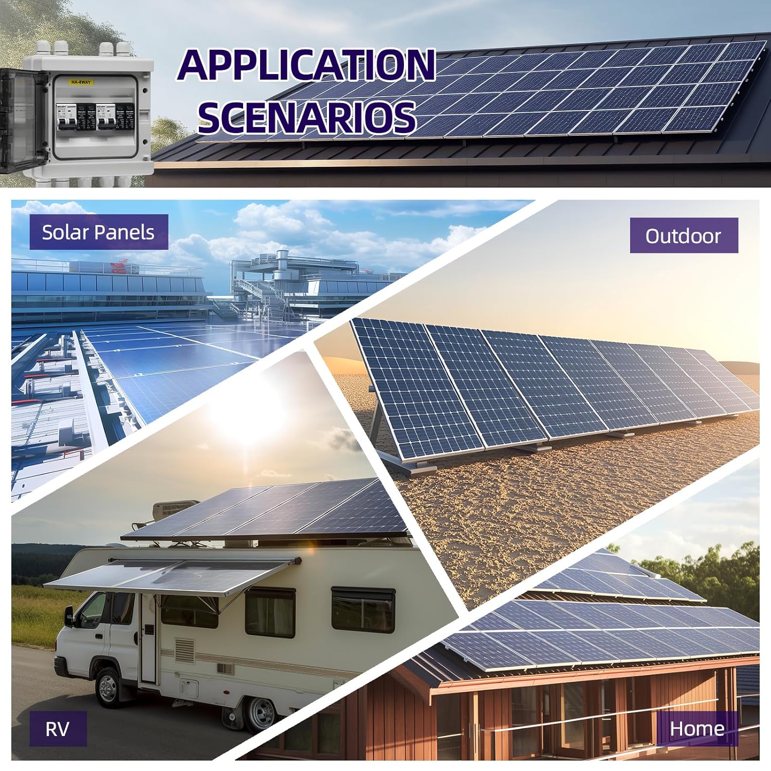 Solar Panel Disconnect Switch,40A 1000V RV Circuit Breaker Box with PV Surge Protector IP65 Waterproof 2 String 2 in 2 Out PV Combiner Box for Solar Panel