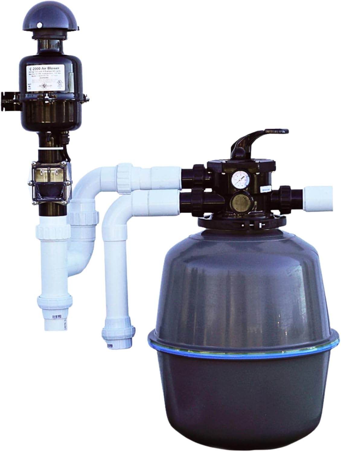 HALF OFF PONDS Simply Clear Koi Pond Filter System with 2HP Blower – Filters Ponds Up to 1,500 Gallons – Bio Comb Media, 6-Way Valve, Pressure Gauge – Mechanical & Biological Filtration