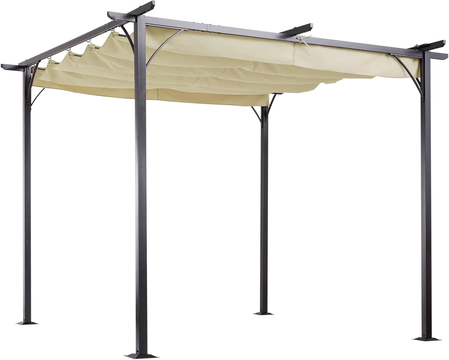 10' x 10' Outdoor Retractable Pergola Canopy, Metal Patio Shade Shelter for Backyard, Porch Party, Garden, Grill Gazebo, Beige