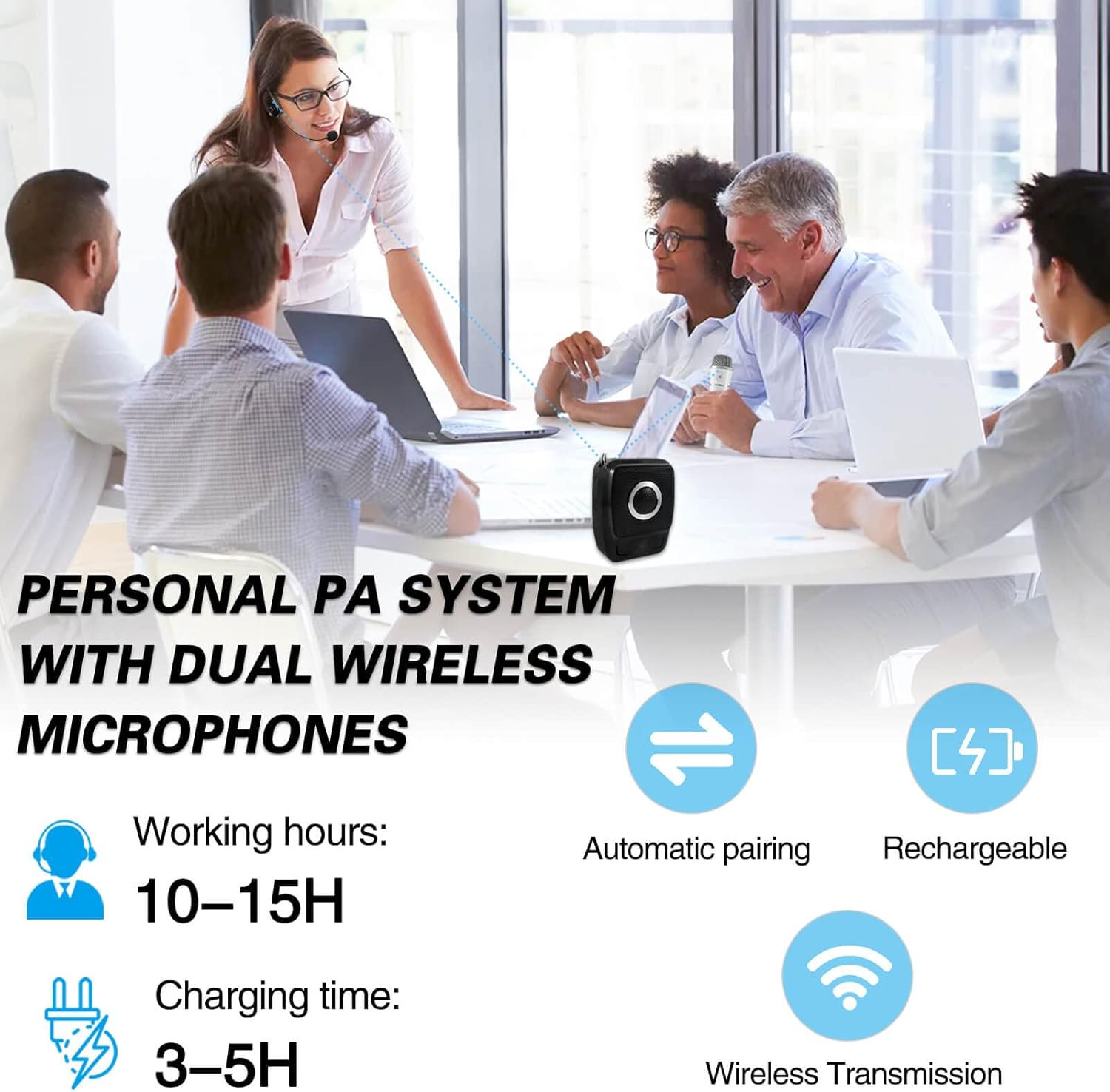 Voice Amplifier with Dual Professional Microphones Wireless-25W Portable Microphone and Speaker Pa System, Bluetooth Speaker with Microphone Megaphone for Teachers Outdoor Indoor ect