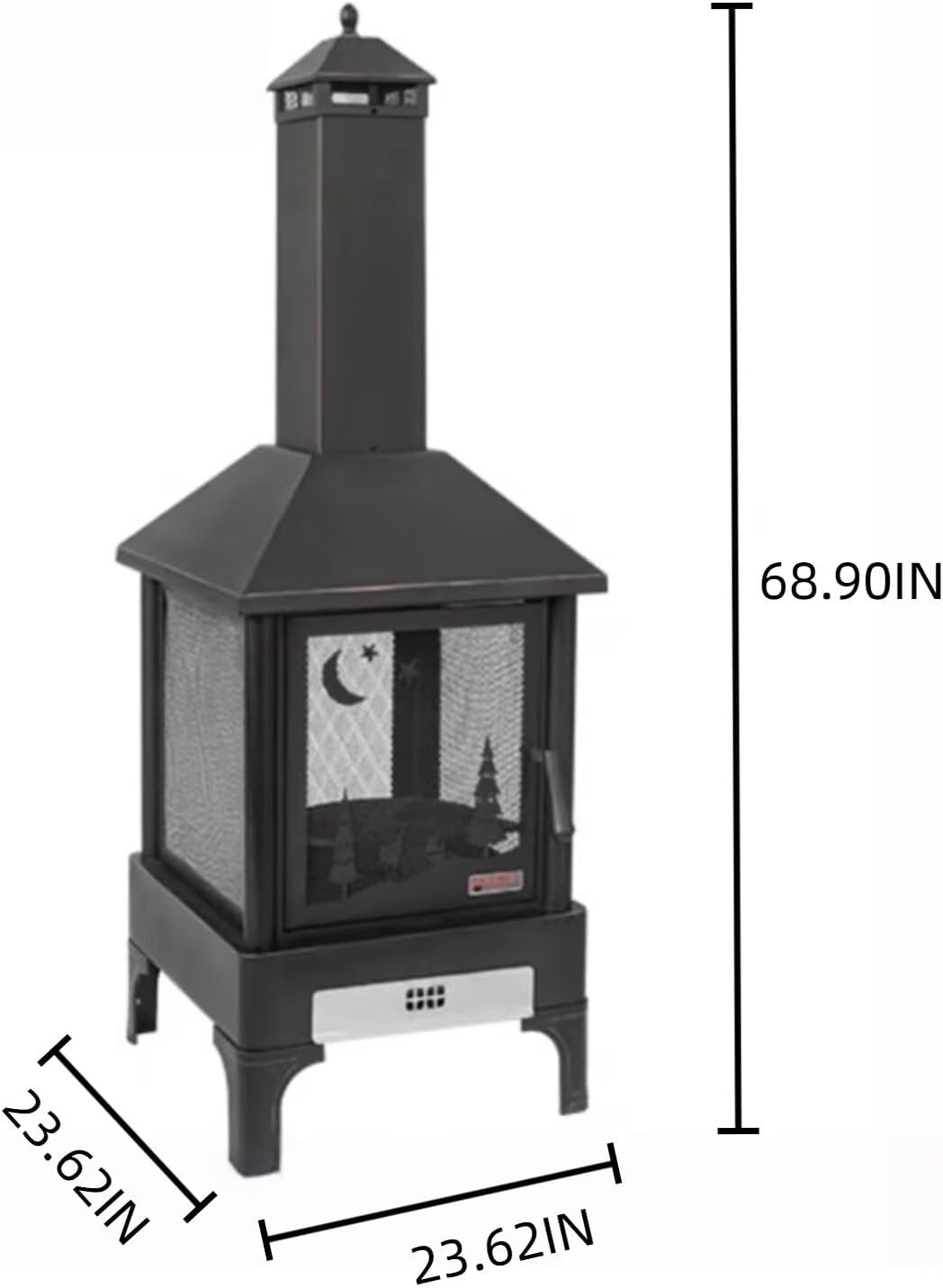 Outdoor Fire Pits 68.90IN (Dual-Purpose Grill & Heater) (Double-Layer Ash Tray) Extended Chimney, Exquisite Protective Net, Black Modern Simple Design