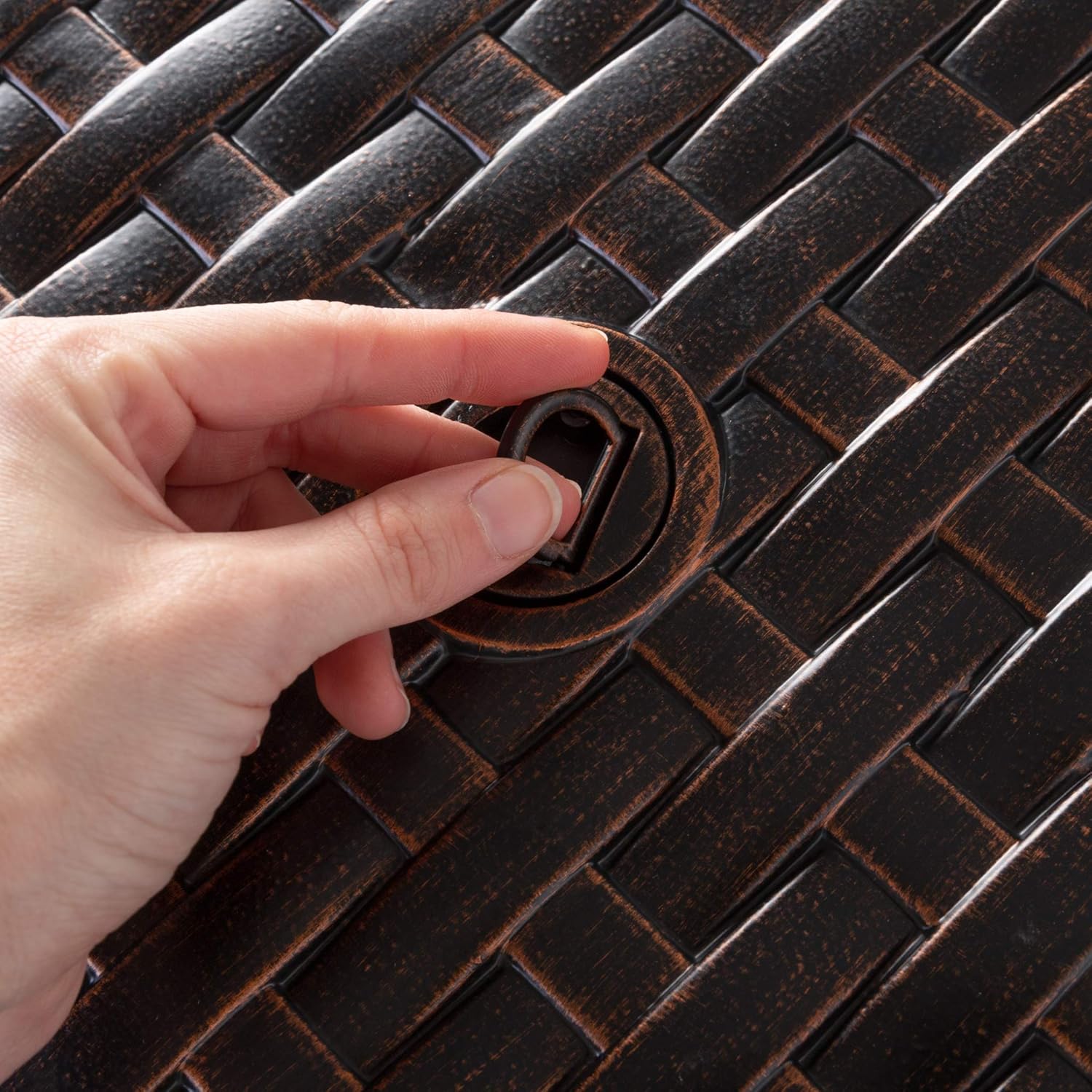 Florence Woven Aluminum Convertible Gas Fire Pit Table 55,000 BTU Multi-Functional Outdoor with Fire Bowl Lid, Nylon Weather Cover & Clear Fire Glass - Bronze Finish - Round - 44