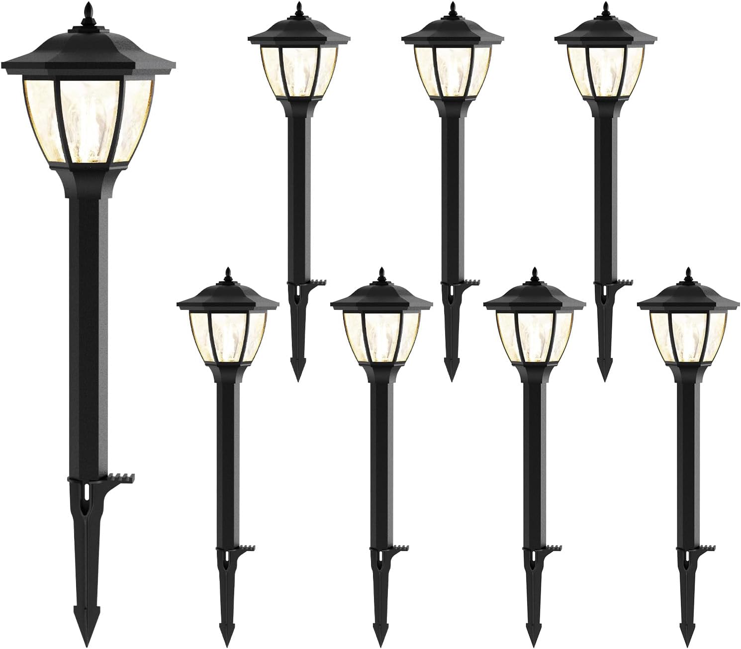 GOODSMANN Landscape Lighting 8PK Pathway Lights Low Voltage 1 Watt LED 12V AC Landscape Lights 40 Lumen 2700K Warm White with Replaceable Led Bulbs Cable Connectors