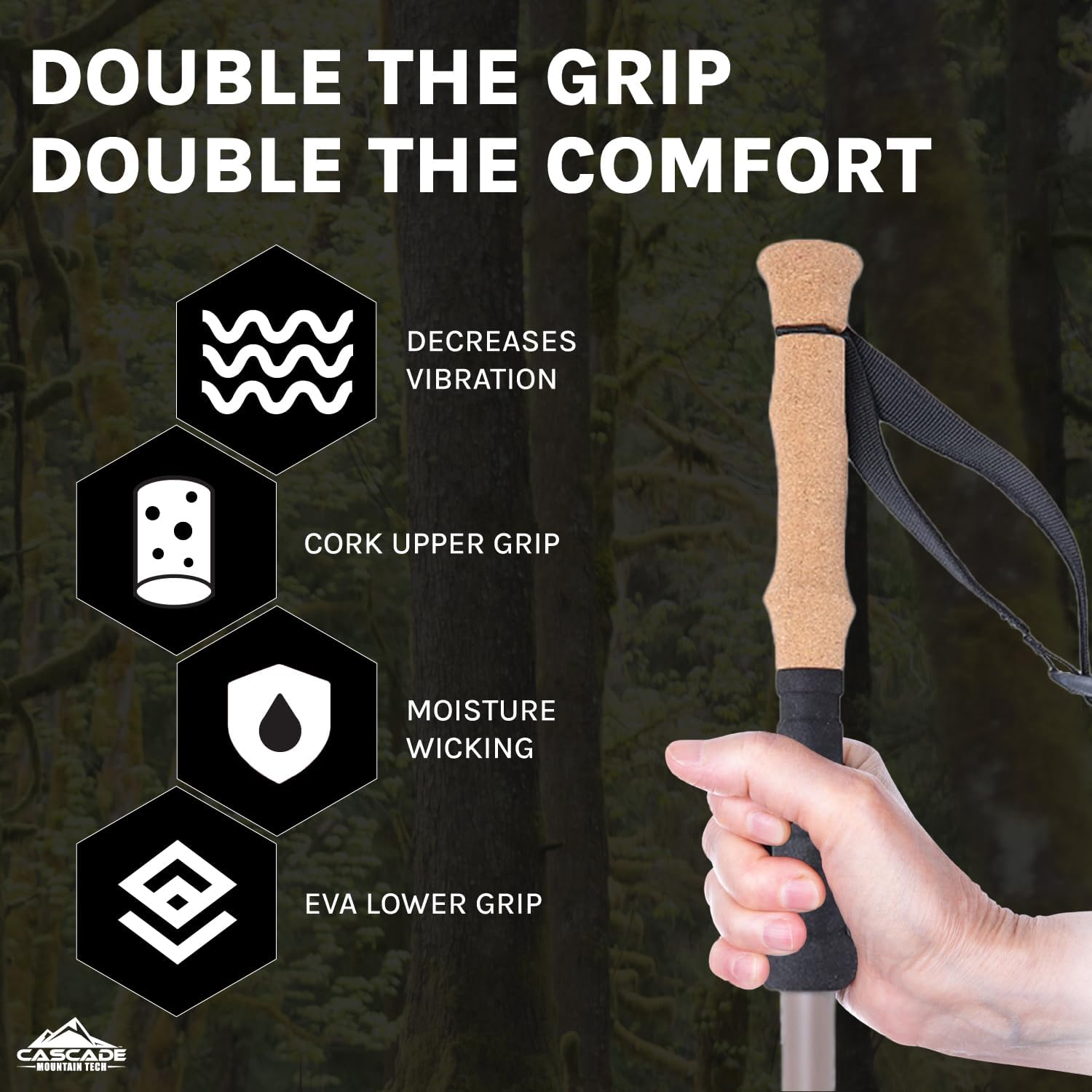 Cascade Mountain Tech Trekking Poles - Carbon Fiber Monopod Walking or Hiking Sticks with with Accessories Mount and Adjustable Quick Locks