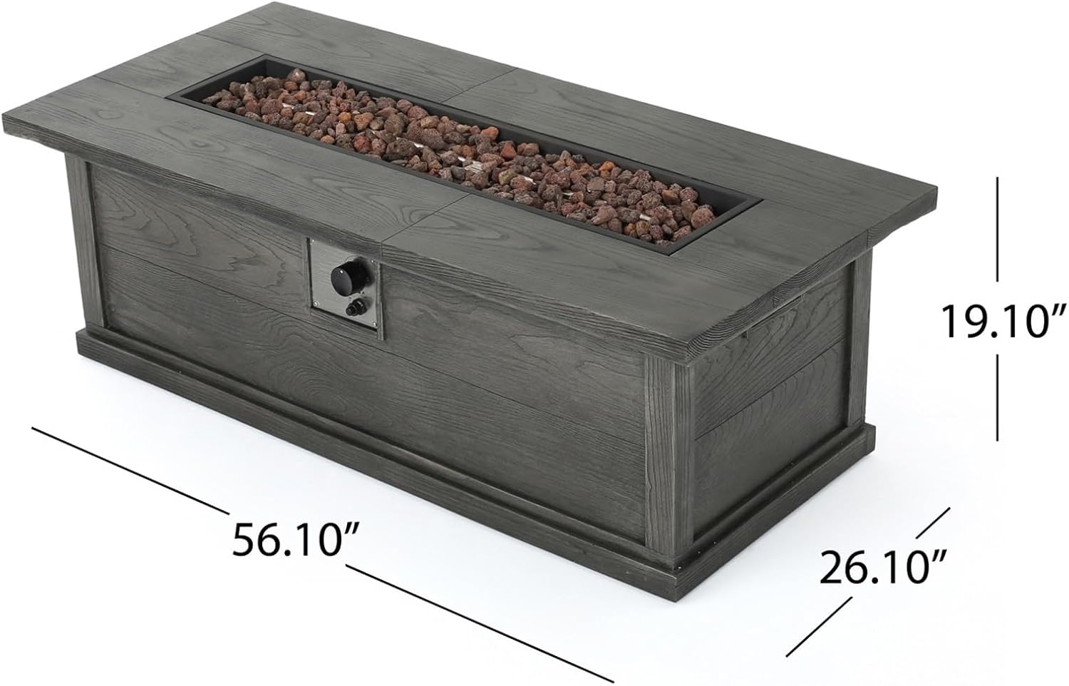 56-Inch Rectangular Propane Fire Pit Table, 50,000 BTU, MgO Concrete with Wood Grain Finish, Outdoor Patio Heater for Backyard, Garden, and Deck, No Assembly Required, Propane fire Pit, Outdoor