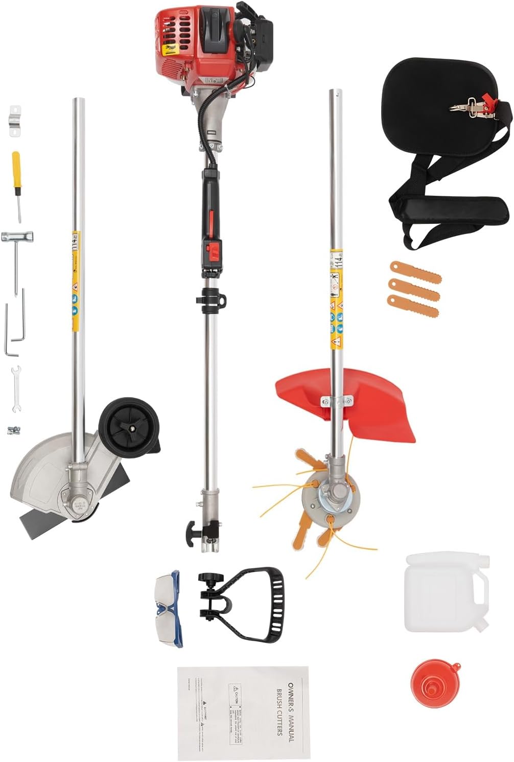26cc Weed Wacker, Gas Powered String Trimmer/Edger, Pole Saw, Hedge Trimmer and Brush Cutter Blade, 3-in-1 Multi Yard Care Tools, Rubber Handle & Shoulder Strap Included for Garden Mowing Lawns