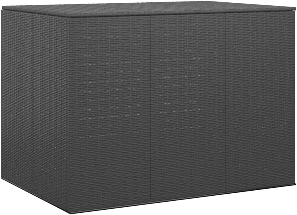 Black PE Rattan Outdoor Storage Box, Powder-Coated Steel Deck Box, 57.1 x 39.4 x 40.6 Inch Patio Storage Cabinet for Cushions, Blankets