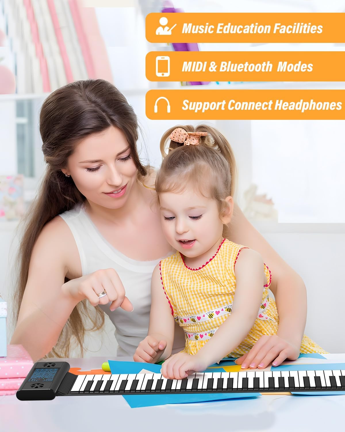 KONIX 61 Keys Roll Up Piano, Upgraded Hand Roll Portable Piano for Beginner with Bluetooth/MIDI,Environmental Silicone Roll Out Piano Keyboard, Best Christmas Birthday Gift