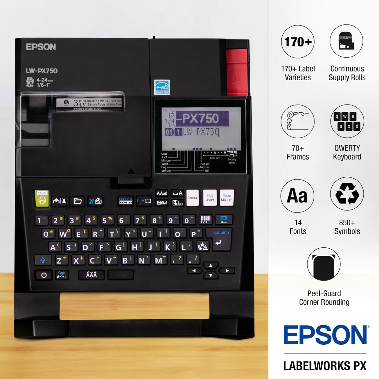 Epson LABELWORKSBonus Bundle - LW-PX750 Industrial Label Maker Kit - Complete Kit with Accessories and 224BWPX & 224VTBWPX Tape Cartridge
