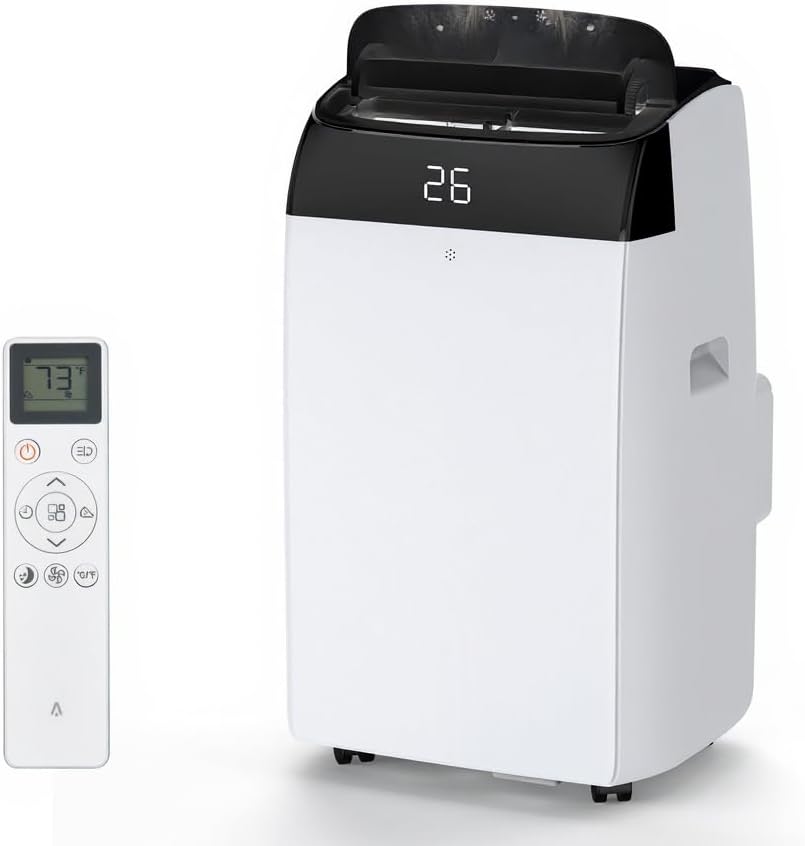 12,000 BTU Portable Air Conditioner - 3-in-1 Mobile AC Unit with Remote Control, Ultra-Quiet 48dB Operation, Covers 550 Sq.Ft, 24/7 Timer, Window Installation Kits for Home/Office/RV Use, Black Top