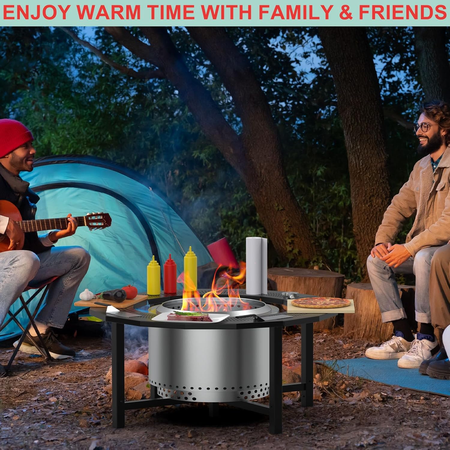 38 Inch Fire Pit Surround Tabletop for Solo Stove Bonfire/Ranger/Tiki Accessories,Smokeless Fire Pit Table & Dust Cover for Solo Stove and Other Wood Burning, Powder-Coated Steel Stove Table Surround