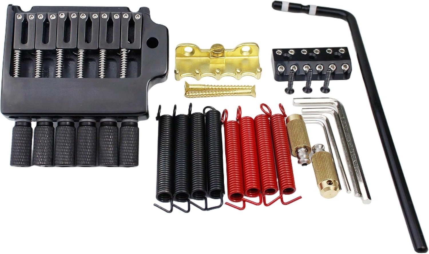 Guyker 6 String Bridge Saddle with Bridge String Lock, Spring and Screw, Pop-In Bar for Headless Guitar Complete Install Kit, WT002, Black