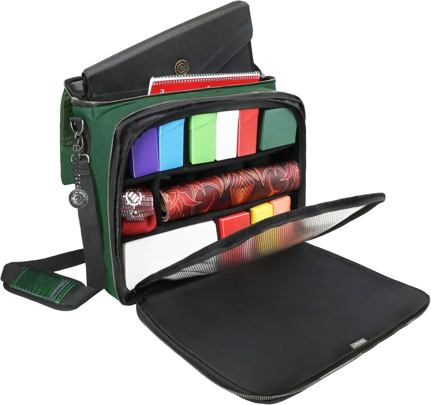 ENHANCE Collector's Edition MTG Bag fits Deck Boxes, Top Loader Binder, Commander Deck, & More TCG Accessories - TCG Travel Bag with Card Defender Screen, Customizable Interior (Dragon Green)
