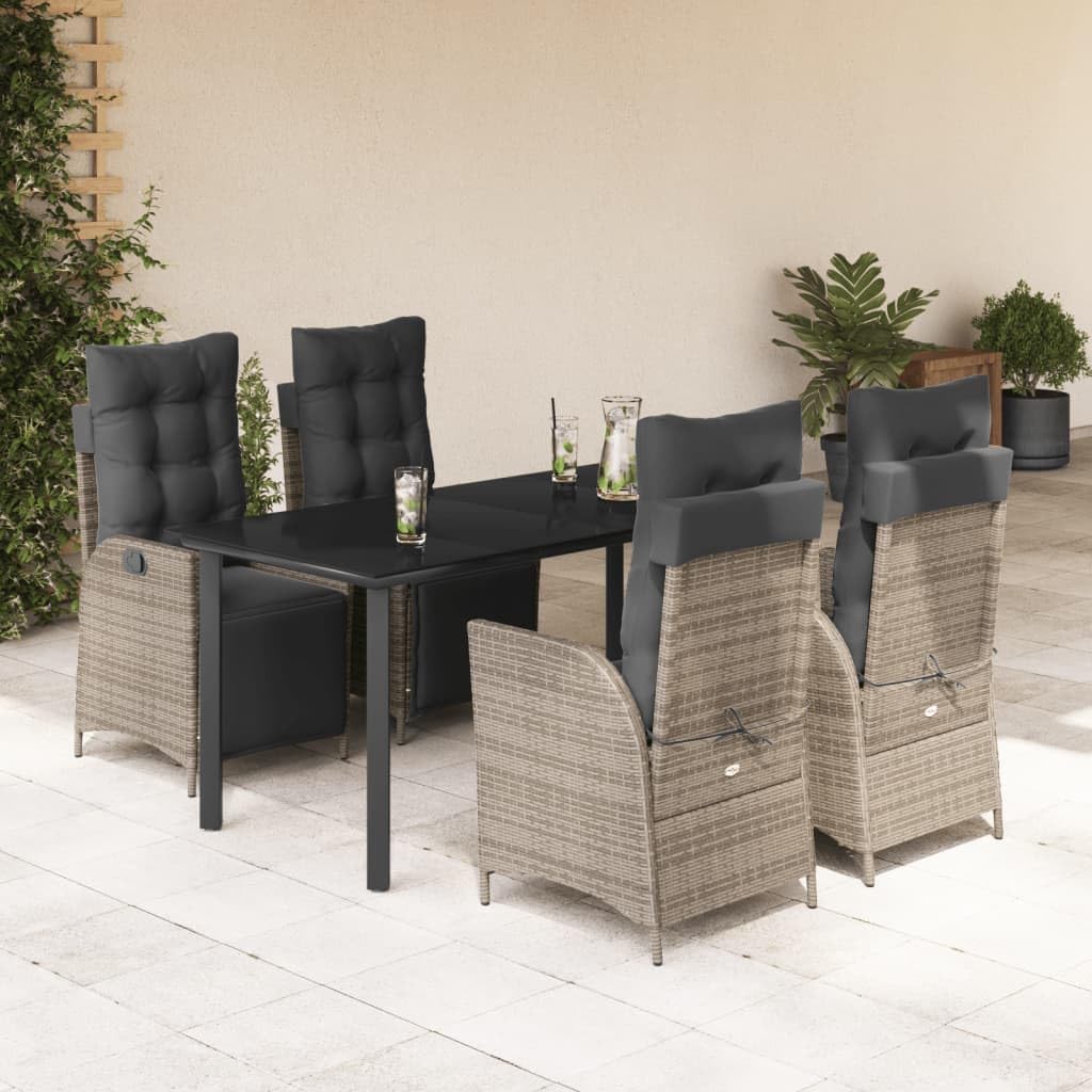 5 Piece Patio Dining Set with Cushions Gray Poly Rattan Garden Furniture