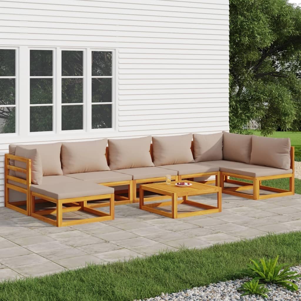 Furniture Sets 8 Piece Patio Lounge Set with Taupe Cushions Solid Wood,Elegant Acacia Wood Patio Lounge Set: Comfortable and Durable Outdoor Furniture for Your Relaxation Garden Conversation Sets