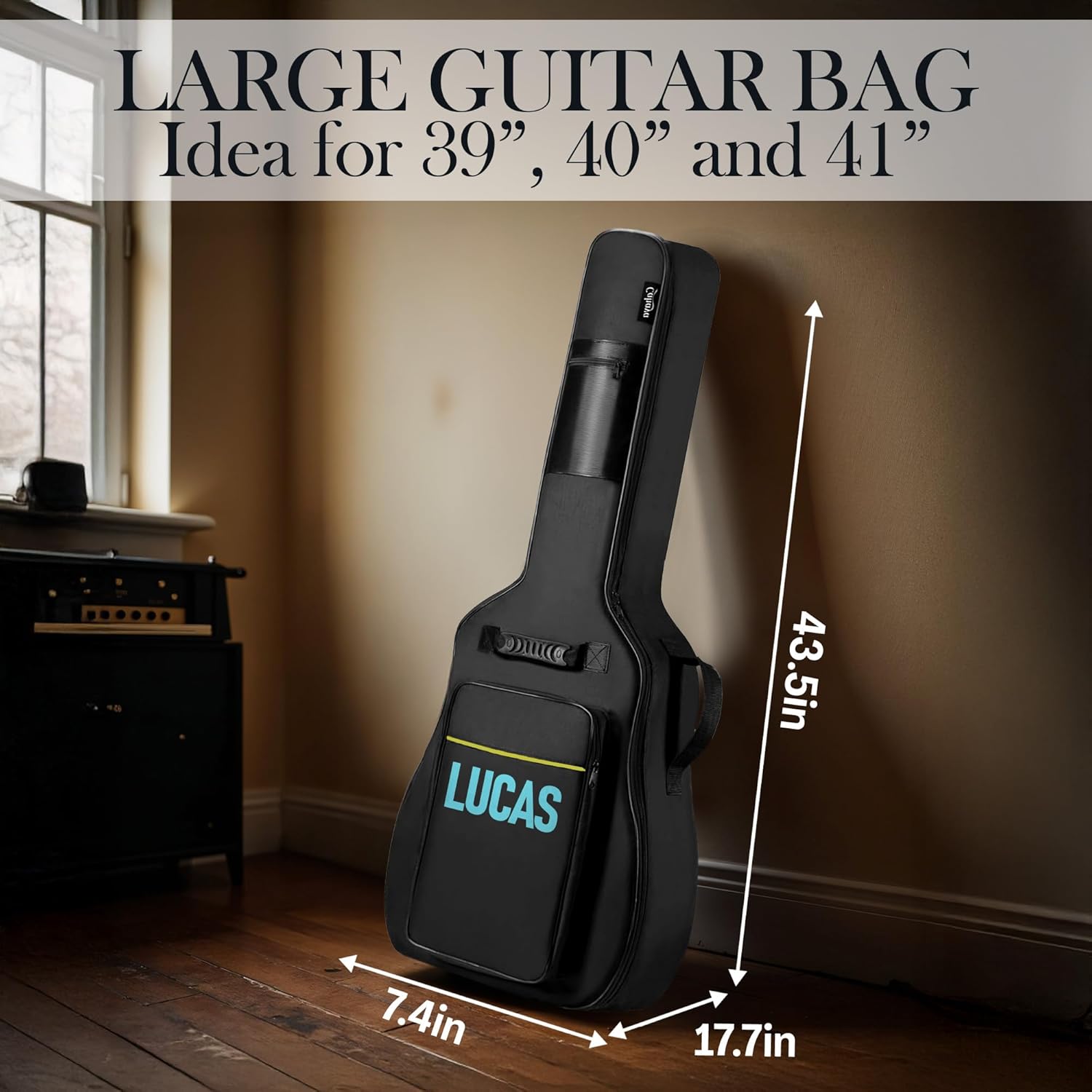 Personalized Guitar Gig Bag with Custom Name or Logo, Soft Guitar Case for Acoustic Guitar – 43.5in Water Resistant Padded Bag with Shoulder Straps, Pockets, and Shockproof Bottom, Personalized Gift