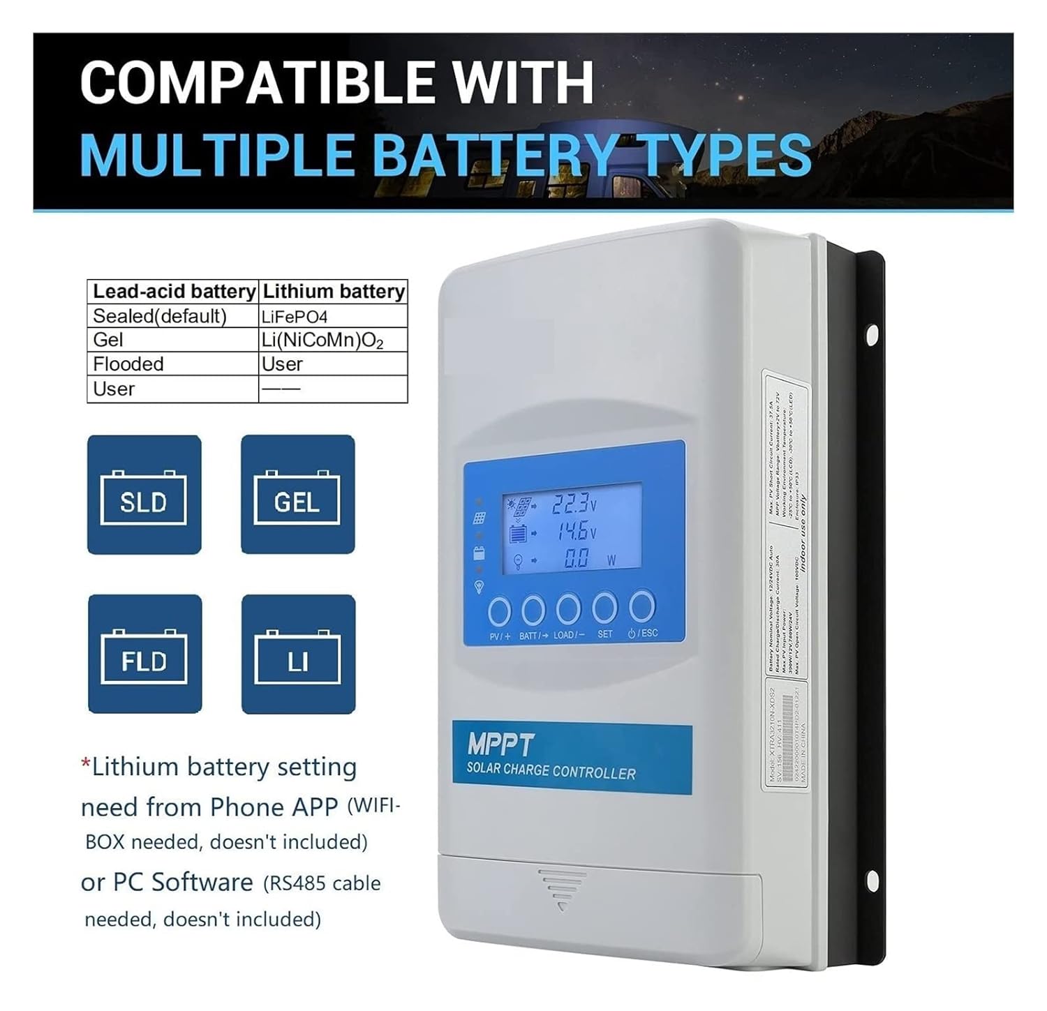 Solar Controller, MPPT Solar Charge Controller 20A 30A 40A LCD Solar Regulator 12V-24V/12-48V Auto Tracer 1210N 2210N 3415N 4415N TOP(4415N (40A48v),12V 24V)