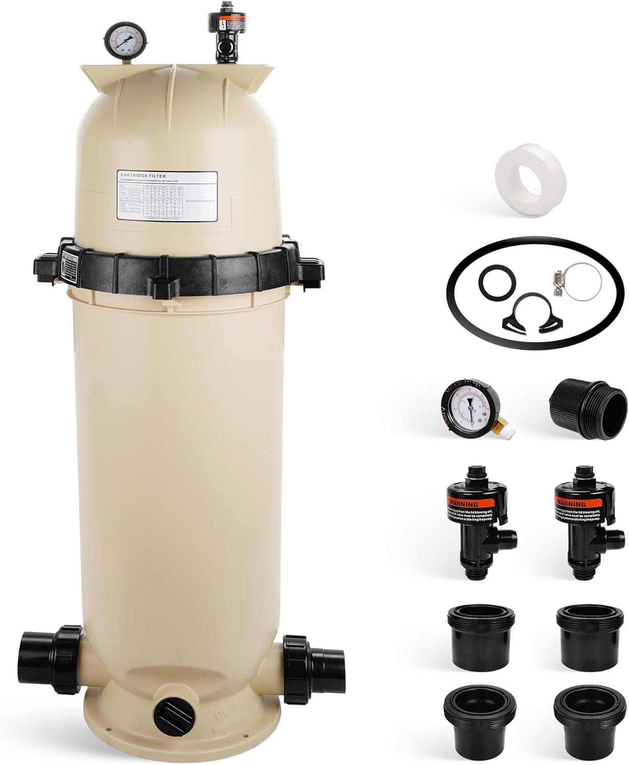 EC-160317 Cartridge Pool Filter Pump Assembly,Compatible with Pentair Clean & Clear CC150,Almond Color for Above Ground Pools,150 GPM,2-inch Ports