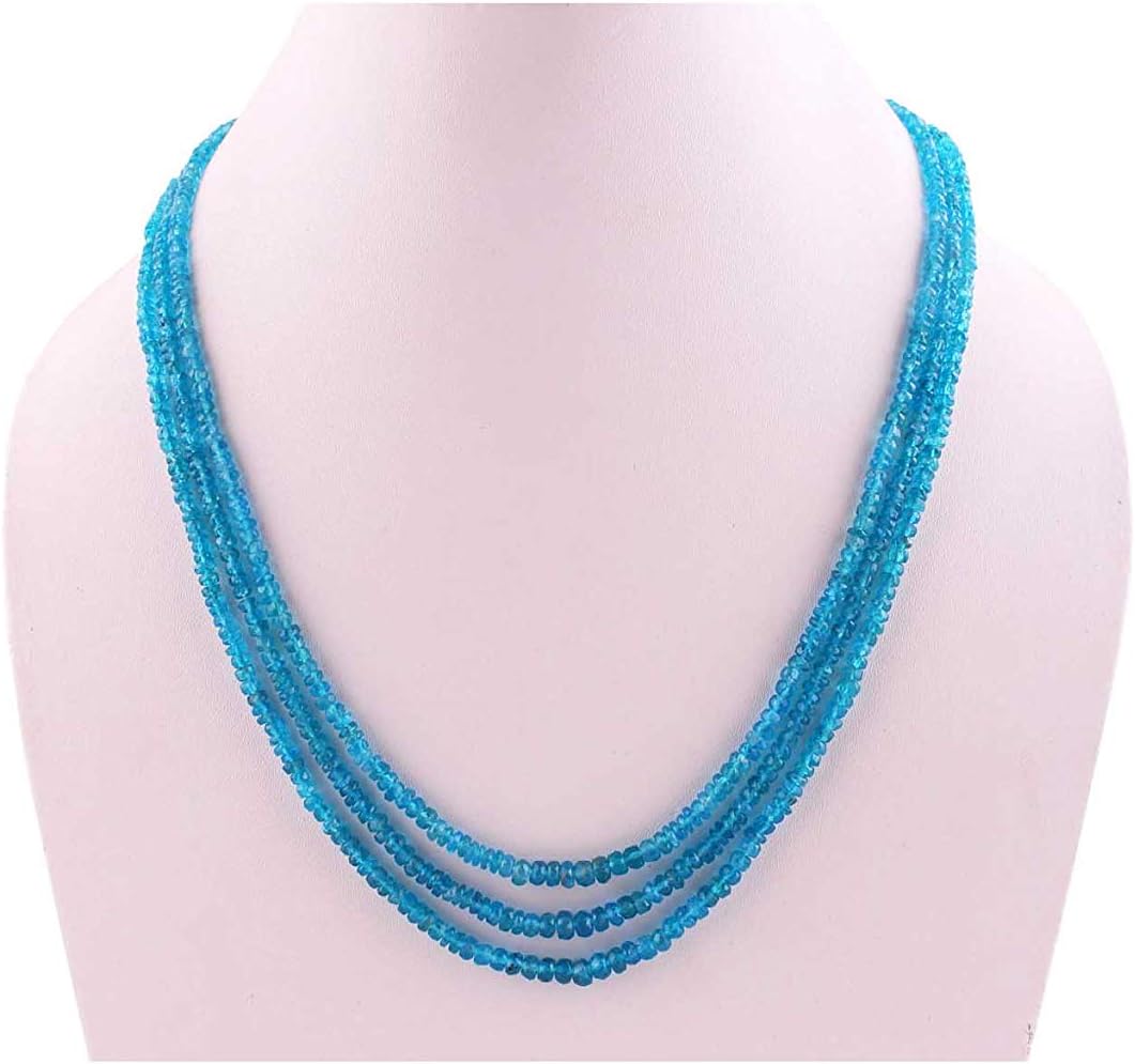 Neerupam Collection 122 Carat Natural Apatite Rondelle Shape Beads Three String Tassel Sarafa Nacklace for Women