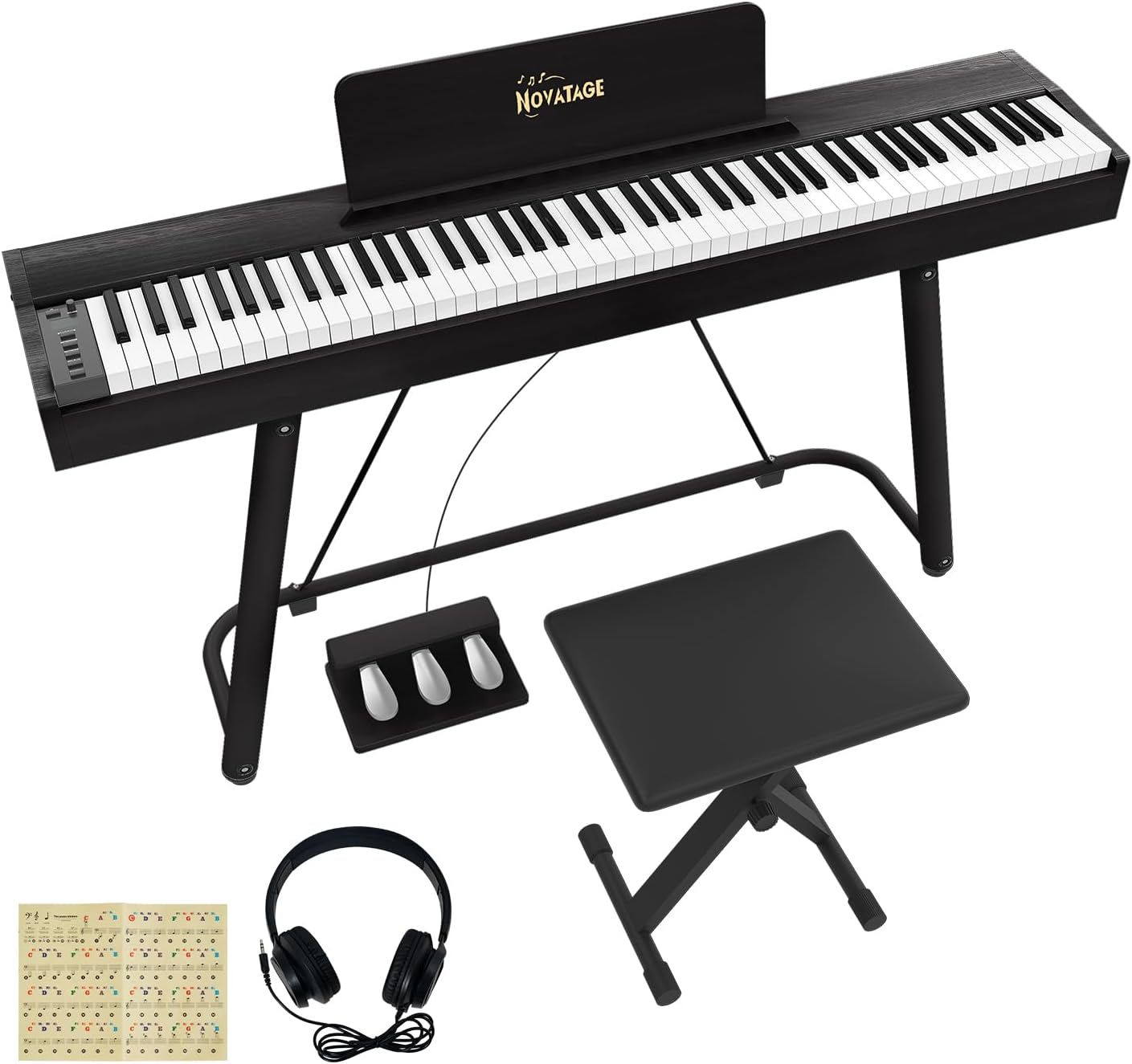 88 Key Full-Weighted Digital Piano, Full Size Electric Piano for Beginners, with U-Stand, 3 Pedal Unit, Adjustable Stool, Headphone, MIDI Functionality (Black)
